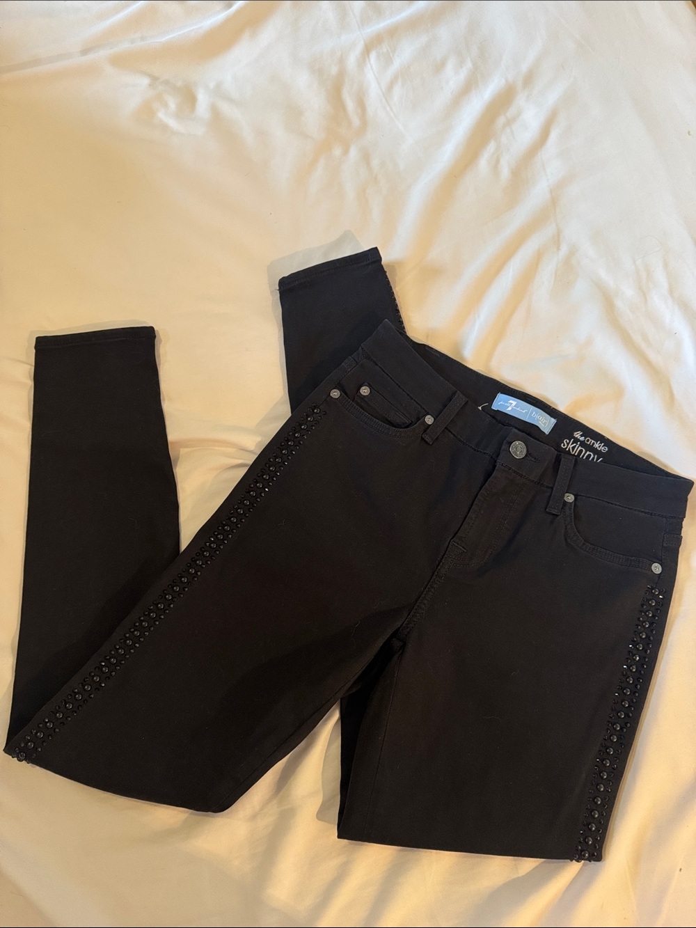 7 For All Mankind Black Skinny Jeans with Side Stud Detail